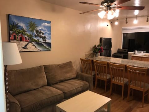 Living room has queen sleeper sofa w /memory foam. Updated from here.