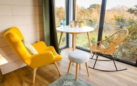 The suspended lounge of the Luminair 1 on the cliffside