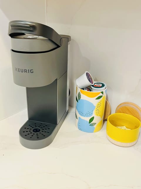 Keurig coffee maker.  Use our coffee pods or bring your own!