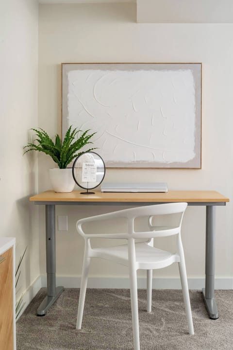 Workspace adjacent to living room. Fastest available high speed internet at 500+ MBPS.