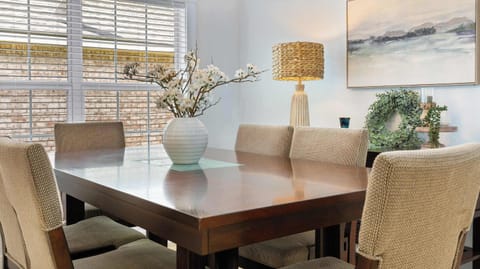 One dining table has seating for 6–perfect for a more formal meal, or a really intense game of Monopoly.