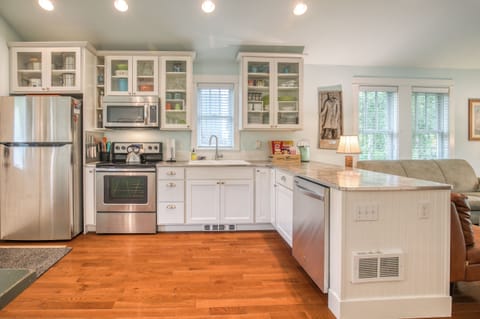 The kitchen is fully stocked. 