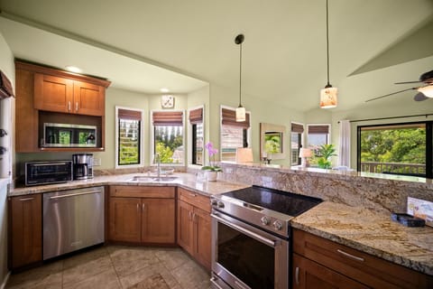 Granite countertops and stainless steel appliances
