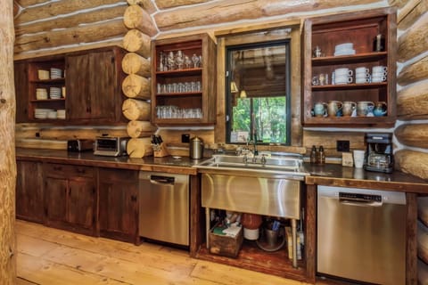 Rustic wood, sleek steel, and everything you need to settle in.