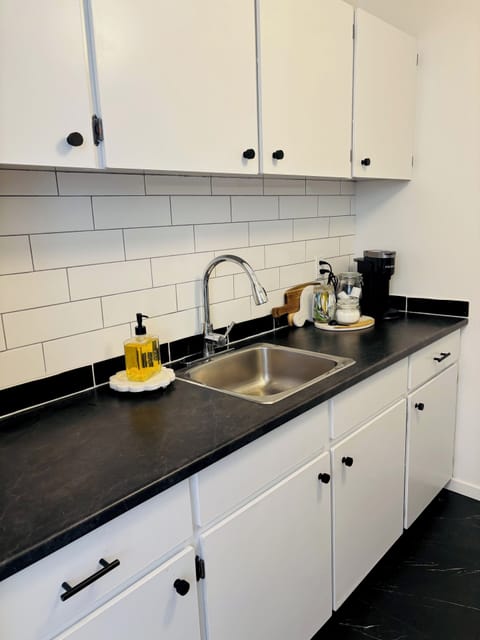 Our kitchen includes modern, stainless steel appliances