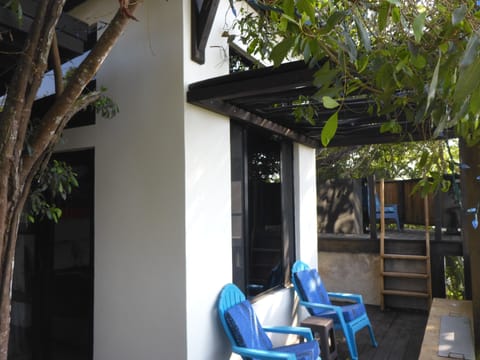 Deck in front of the queen unit with ladder to single bed unit with deck