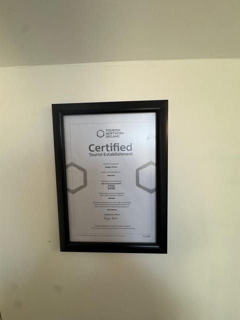 Approval certification from Tourism NI