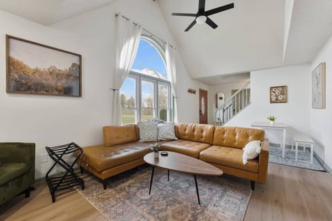 Open living room with large sectional for ample seating. 