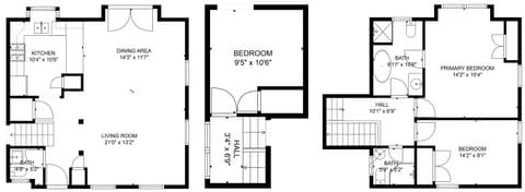 The house is two stories, with the bunk room at floor 1 1/2