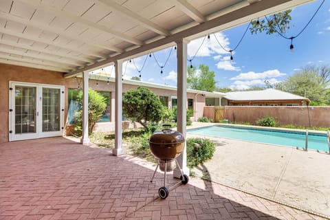 Covered Patio | Charcoal Grill | Pool (Closed Nov 1st-Mar 31st, Heated w/ Fee)