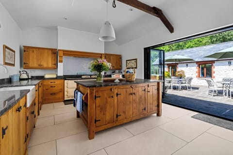 Kitchen island and bifold doors into the courtyard. A stunning and luxury social space! (2)