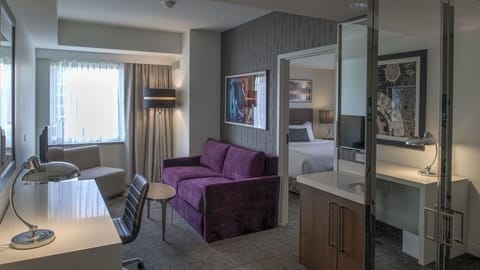 Bedroom, desk, ironing board