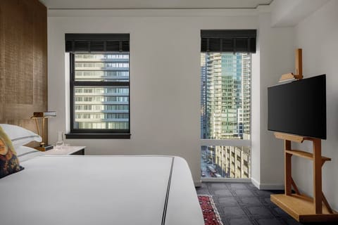 Kick back in bed and stream favorites with skyline views