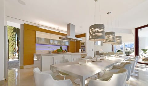 Kitchen with large dining table.