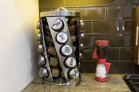 Keurig coffee machine available for your morning brew. Pods included!