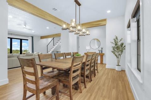 Wooden dining table with plenty of seating