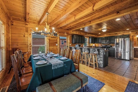 Dining table in a cozy, inviting space. Pperfect for family gatherings