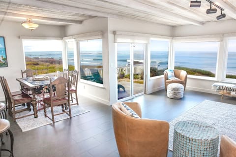 Open concept living room with ocean views
