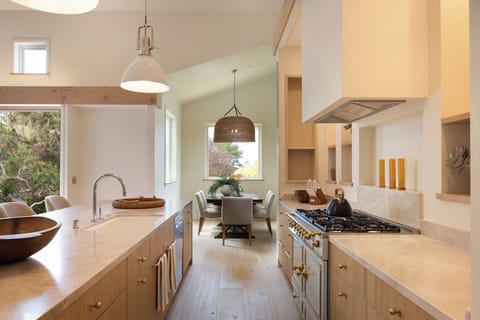 Kitchen leading to dining table