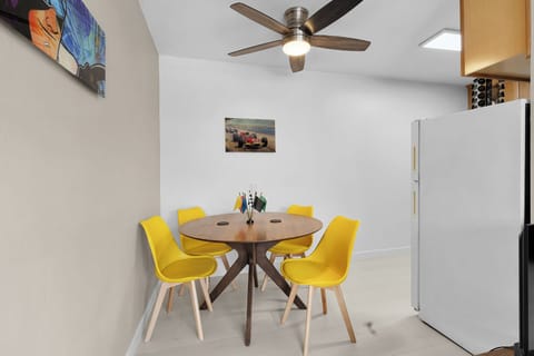 Large dining table to sit and eat or plug in. 