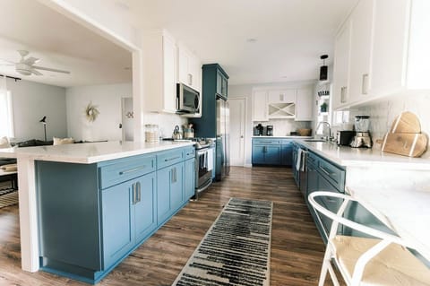 Spacious Kitchen with Stainless Steel Appliances.