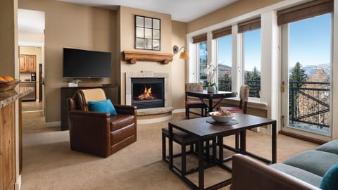 Living room with fireplace and sleeper sofa