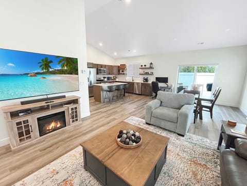 Living room area with smart tv