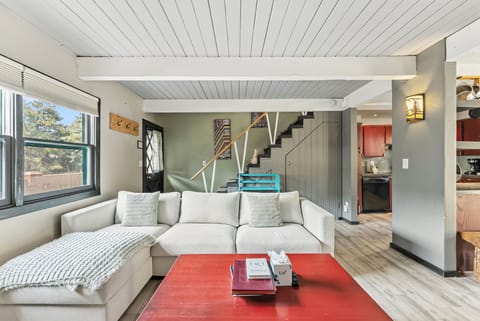 Living room: Main floor, Gas fireplace, Smart TV, pull-out bed