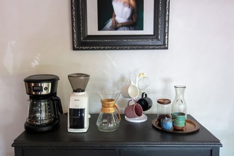 Kitchen Coffee Set-up - Chemex, Baratza Encore Grinder, Mr. Coffee and one pound of whole beans. 