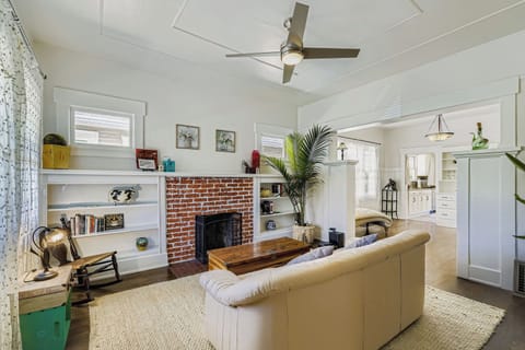 Seating sofa and Fireplace
