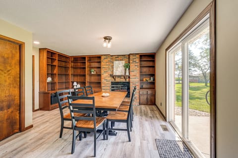 Dining Area | Dedicated Workspace | Electric Fireplace