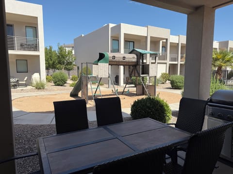 Patio overlooking play area