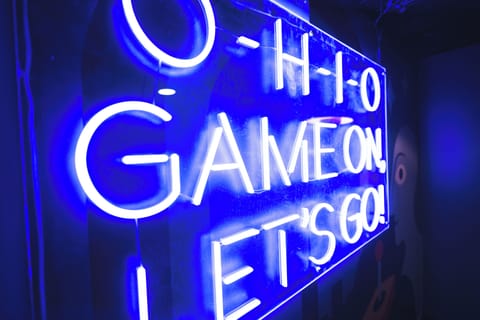 O-H-I-O pride glowing in neon.