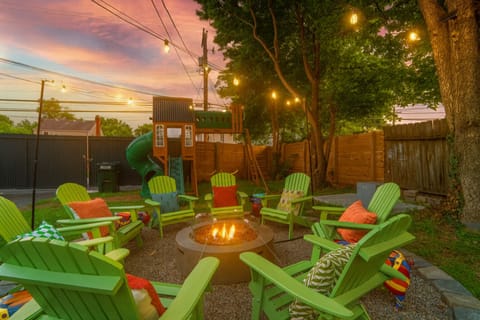 Cozy firepit & playset — fun for all ages.