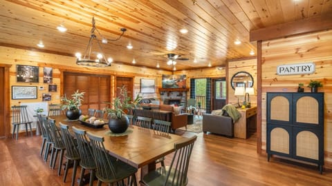 The spacious dining table can seat 14+