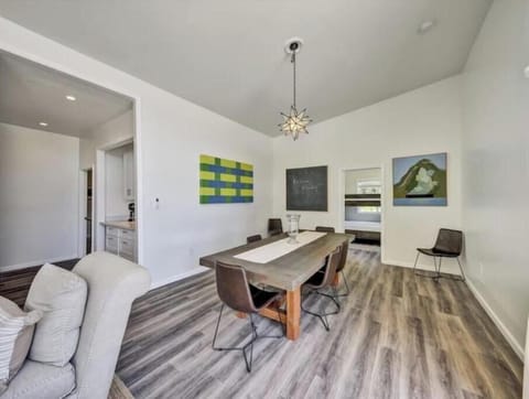 Dining area with table seating for 8.