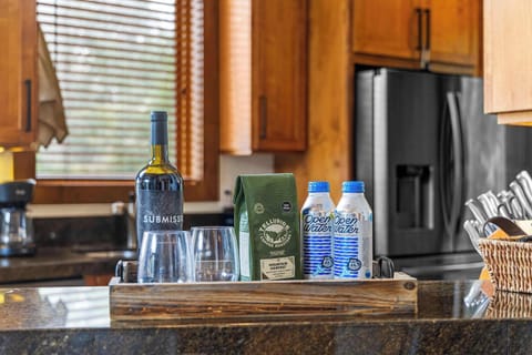 Kitchen: Drip coffee maker, Keurig, air fryer, Crockpot, toaster oven, blender, cooking utensils, tableware