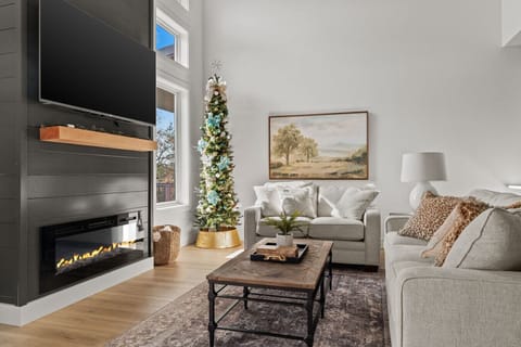 A cheerful Christmas setup ready for family photos, presents, and cozy nights in.