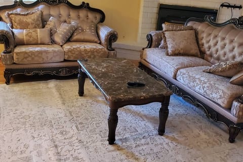 Cozy coffee table in a welcoming living room.