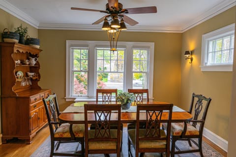 Dining Table with six chairs and a hutch