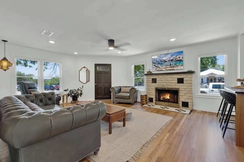 Beautiful fireplace to warm up next to.