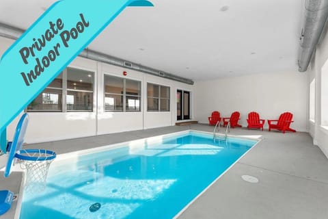 Pool is located downstairs next to the game room.