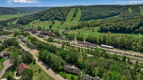 Aerial view of townhouse with Holiday Valley in background 