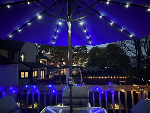Night-view of the backyard deck