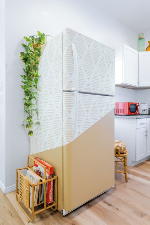 One of a kind fridge and freezer. Designed specifically for this space.