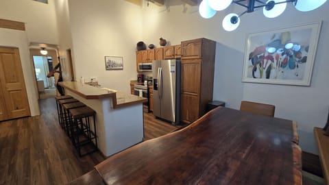 Fully stocked kitchen with stainless steal appliances.