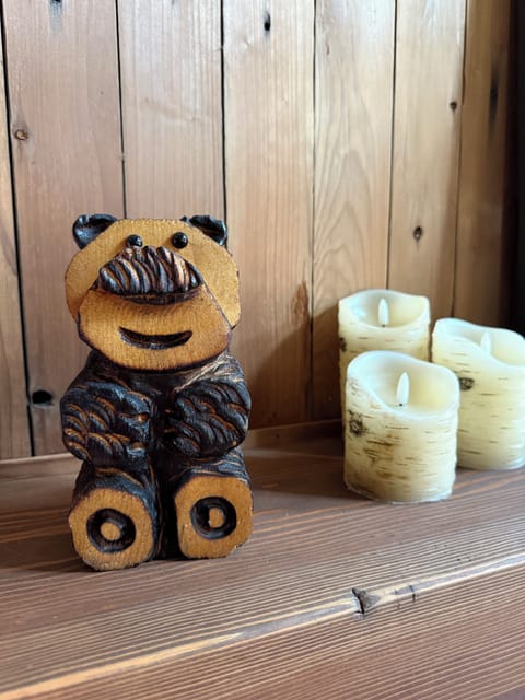 My little hand carved bear from Alaska.  He fits right in here.