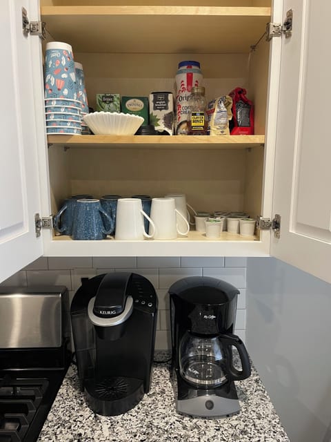 Fully stocked coffee bar.