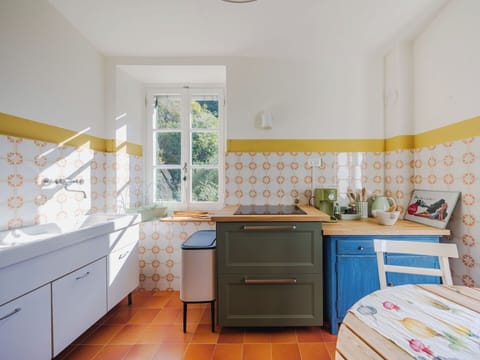 Kitchen, Interior Design, Flooring, Cabinetry, Floor, Drawer, Countertop, Kitchen Appliance, Ceiling, Major Appliance