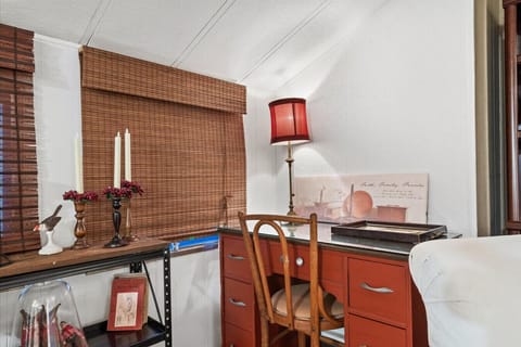 Desk in the living room perfect for remote work.